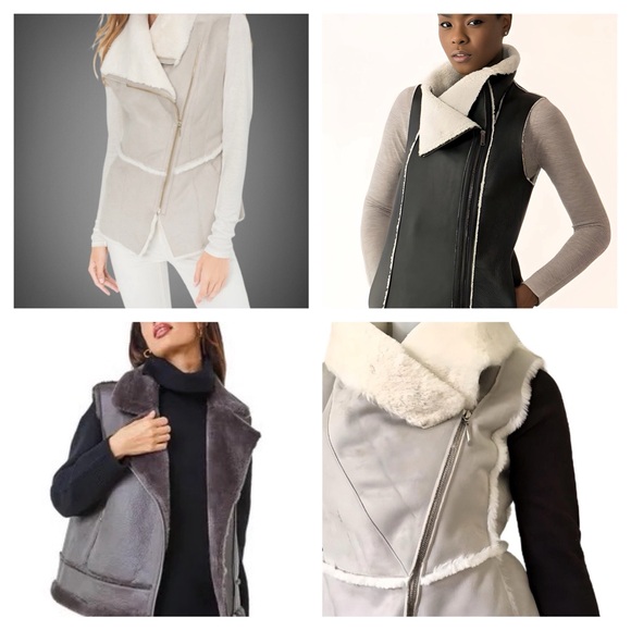 Grey Faux Shearling Sherpa Fleece Vest Asymmetrical Zipper Size Small by Nicole - Picture 12 of 16